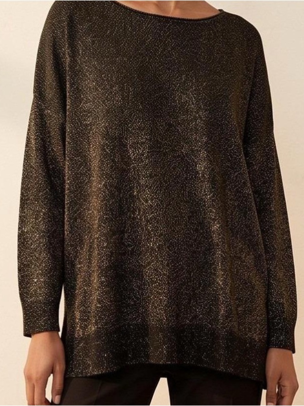 Michael Kors Black and Gold Metallic Scoop Neck Sweater